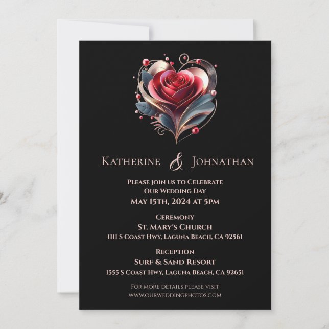 Modern Heart Shaped Rose  Invitation (Front)