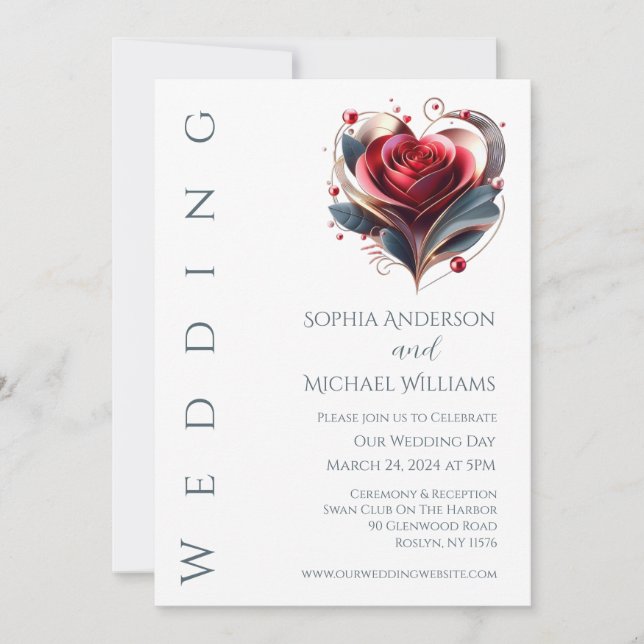 Modern Heart Shaped Rose Wedding Invitation (Front)