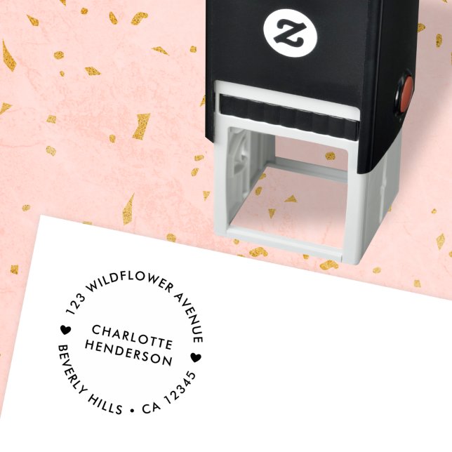 Modern Heart | Simple Round Return Address Self-inking Stamp (Creator Uploaded)