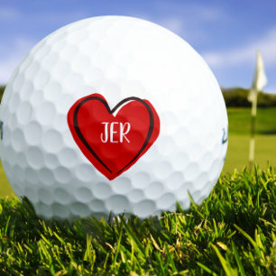Modern Heart Template Monogrammed Initials Red Golf Balls