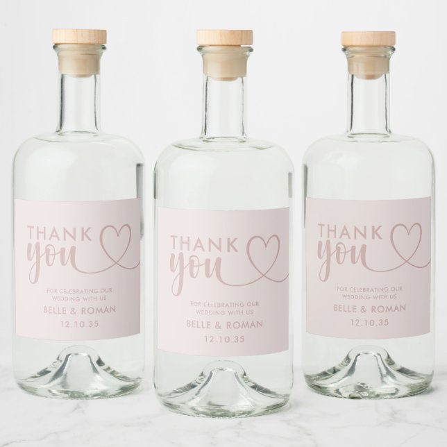  Modern Heart Thank You Calligraphy Rose Gold  Liquor Bottle Label (Bottles)