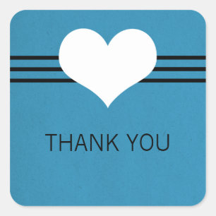 Modern Heart Thank You Stickers, Blue Square Sticker