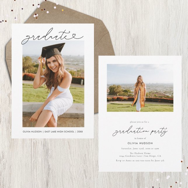 Modern Heart Typography Graduation Invitation (Creator Uploaded)