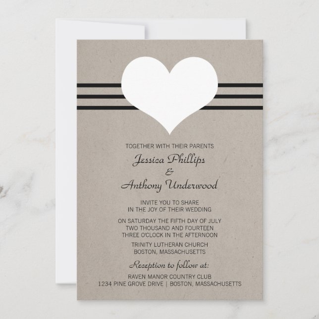 Modern Heart Wedding Invite, Beige Invitation (Front)