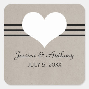 Modern Heart Wedding Stickers, Beige Square Sticker