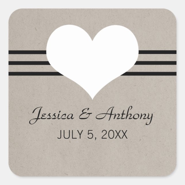 Modern Heart Wedding Stickers, Beige Square Sticker (Front)