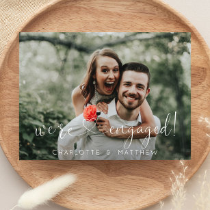 Modern Heart We're Engaged Engagement w/ PHOTO Announcement Postcard