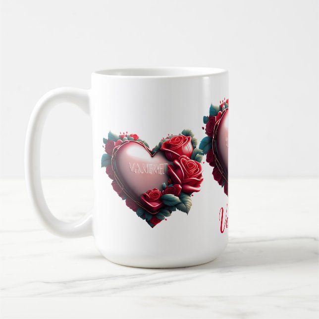 Modern heart with red roses be my valentine  coffee mug (Left)