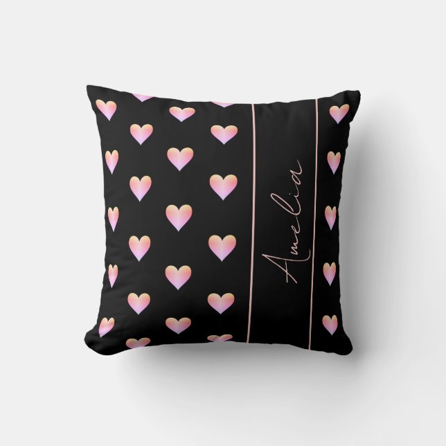 Modern Hearts Black Pink Personalised Cushion (Front)
