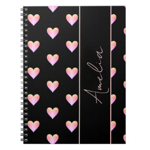 Modern Hearts Black Pink Personalised Notebook