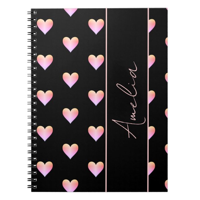 Modern Hearts Black Pink Personalised Notebook (Front)