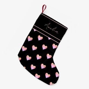 Modern Hearts Black Pink Personalised Small Christmas Stocking