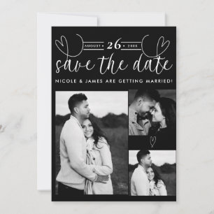 Modern Hearts Black & White Chic Save the Date