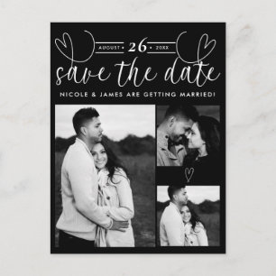 Modern Hearts Black & White Chic Save the Date Announcement Postcard