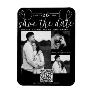 Modern Hearts Black & White Chic Save the Date Magnet