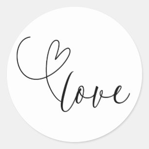 Modern Hearts Black & White Love Minimal Wedding  Classic Round Sticker