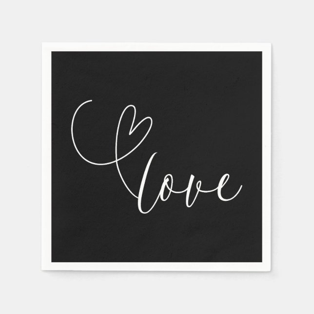 Modern Hearts Black & White Love Minimal Wedding  Napkin (Front)