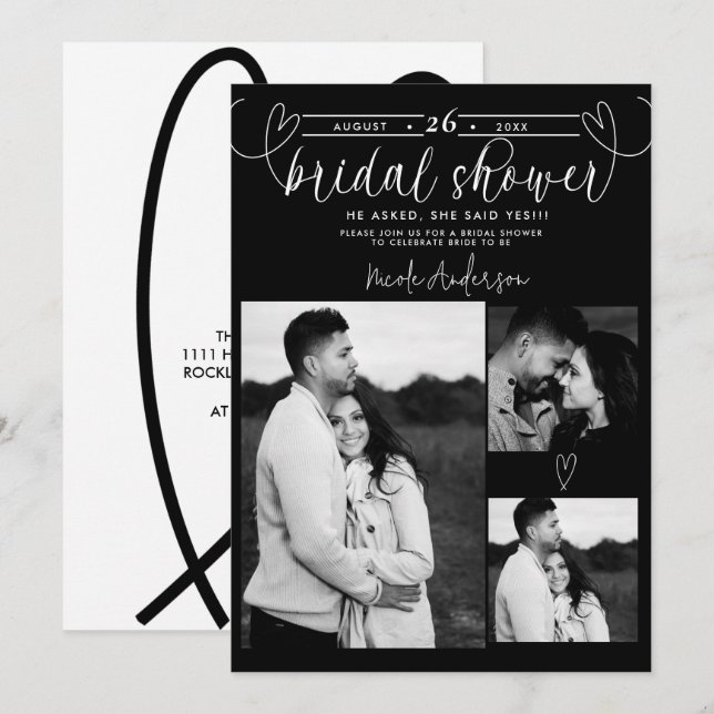 Modern Hearts Black & White Minimal Bridal Shower (Front/Back)