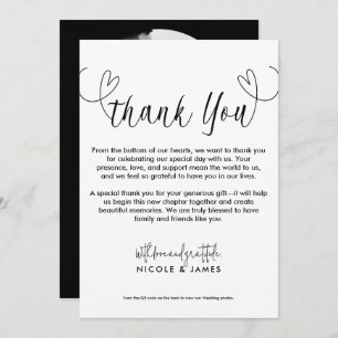 Modern Hearts Black & White Minimal Thank You Invitation