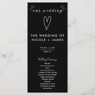 Modern Hearts Black & White Minimal Wedding Programme