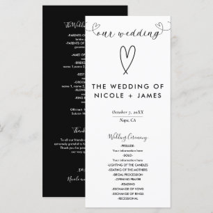 Modern Hearts Black & White Minimal Wedding Programme