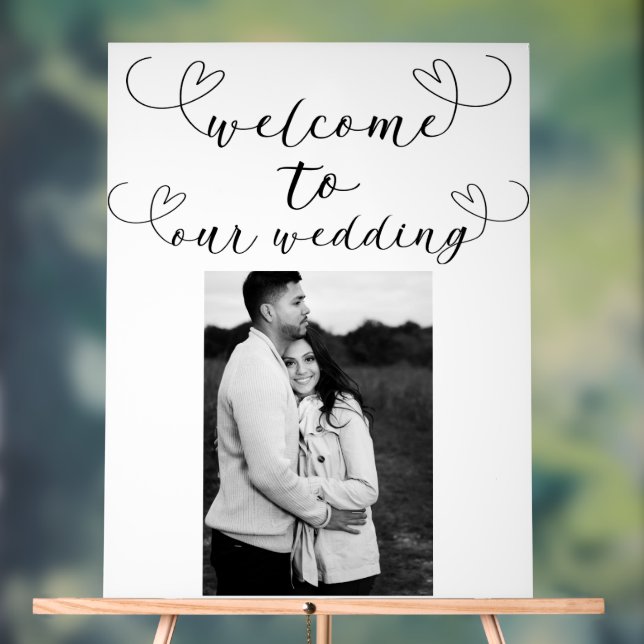 Modern Hearts Black White Minimal Wedding Welcome Acrylic Sign (Neutral)