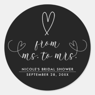 Modern Hearts Black White Ms. to Mrs. Bridal  Classic Round Sticker