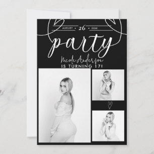 Modern Hearts Black & White Photo Birthday Party