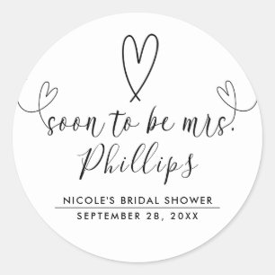 Modern Hearts Black White Soon to Be Mrs. Bridal  Classic Round Sticker