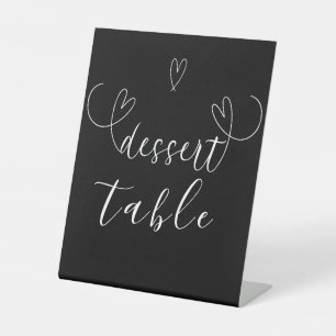 Modern Hearts Black White Wedding Dessert Table Pedestal Sign