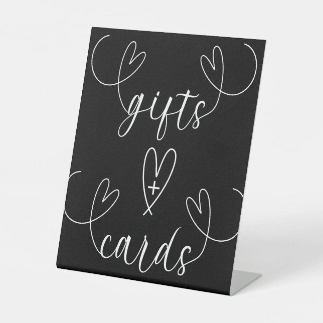 Modern Hearts Black & White Wedding Gifts & Cards Pedestal Sign (Front)