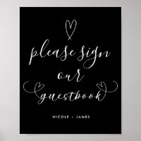 Modern Hearts Black & White Wedding Guestbook Sign