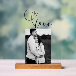 Modern Hearts Black White Wedding Love Photo Acrylic Sign