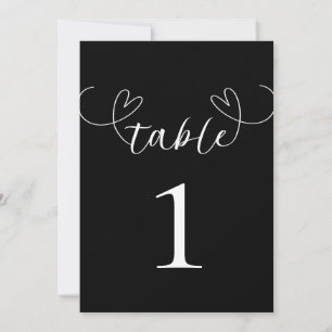 Modern Hearts Black & White Wedding Table Number