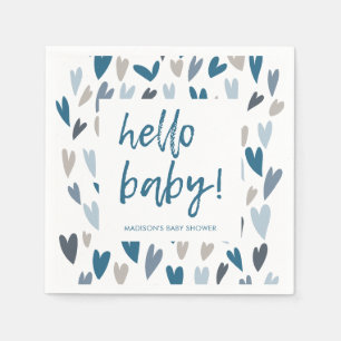 Modern Hearts Blue Boy Baby Shower Party Napkins