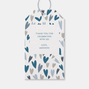 Modern Hearts Boy Blue Baby Shower Thank You Tag