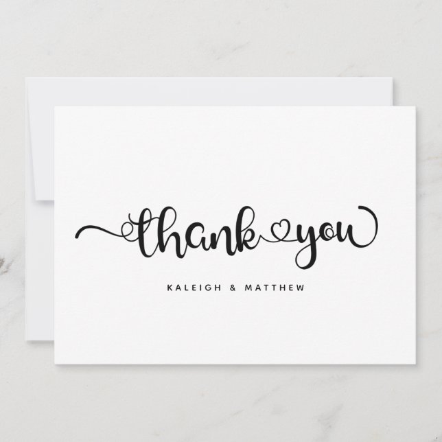 Modern Hearts Brush Script Modern Wedding Thank You Card (Front)