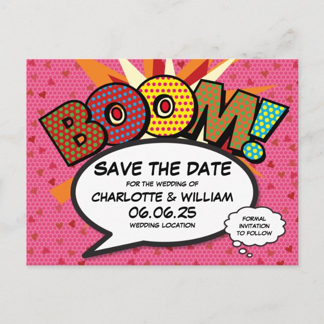 Modern Hearts Confetti Pink Wedding Save The Date Announcement Postcard (Front)