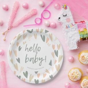 Modern Hearts Gender Neutral Baby Shower Party  Pa Paper Plate