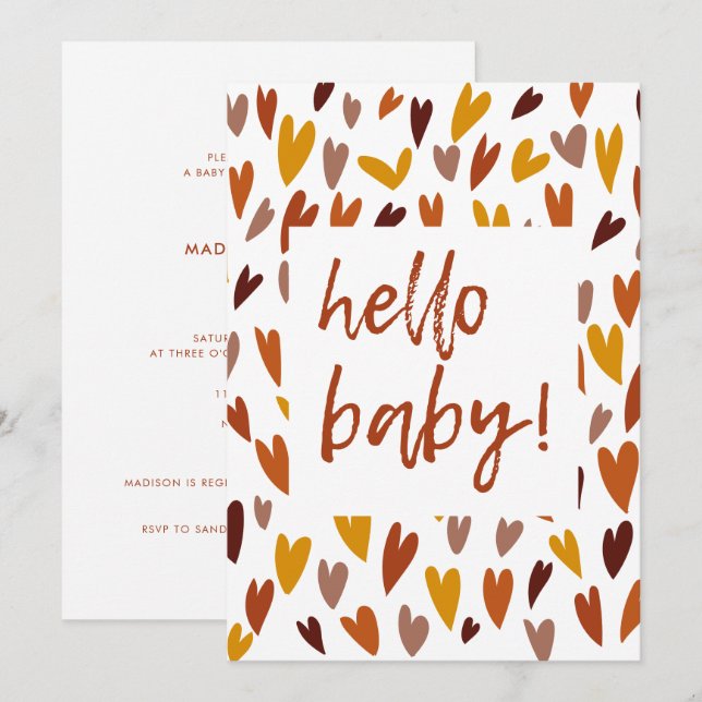 Modern Hearts Gender Neutral Hello Baby Shower Invitation (Front/Back)