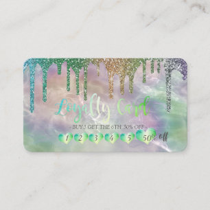 Modern Hearts Glitter Drips Holographic Pearl Loyalty Card