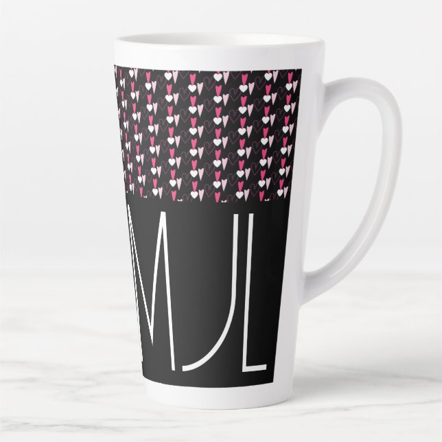 Modern Hearts Mixed Pattern Valentines Day Initial Latte Mug (Right)