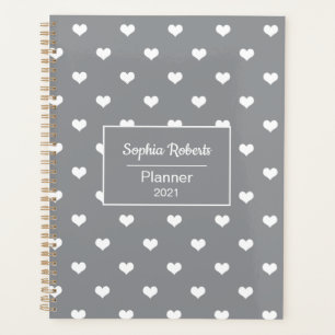 Modern hearts pattern grey personalised planner