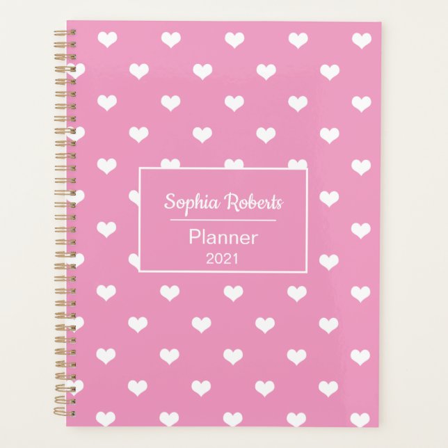Modern hearts pattern pink personalised planner (Front)