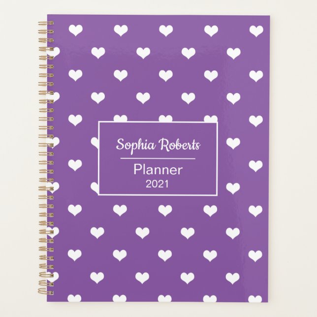Modern hearts pattern purple personalised planner (Front)