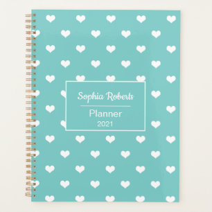 Modern hearts pattern turquoise personalised planner
