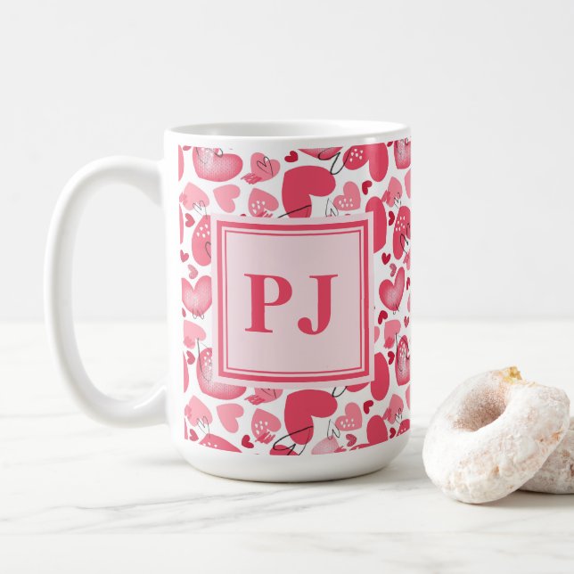 Modern Hearts Pattern Valentines   Coffee Mug (With Donut)
