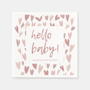 Modern Hearts Pink Girl Baby Shower Party Napkins