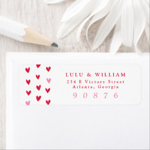 Modern Hearts Pink & Red Hand Drawn Return Address