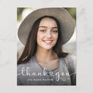 Modern Hearts Script Graduation Photo Thank you Postcard